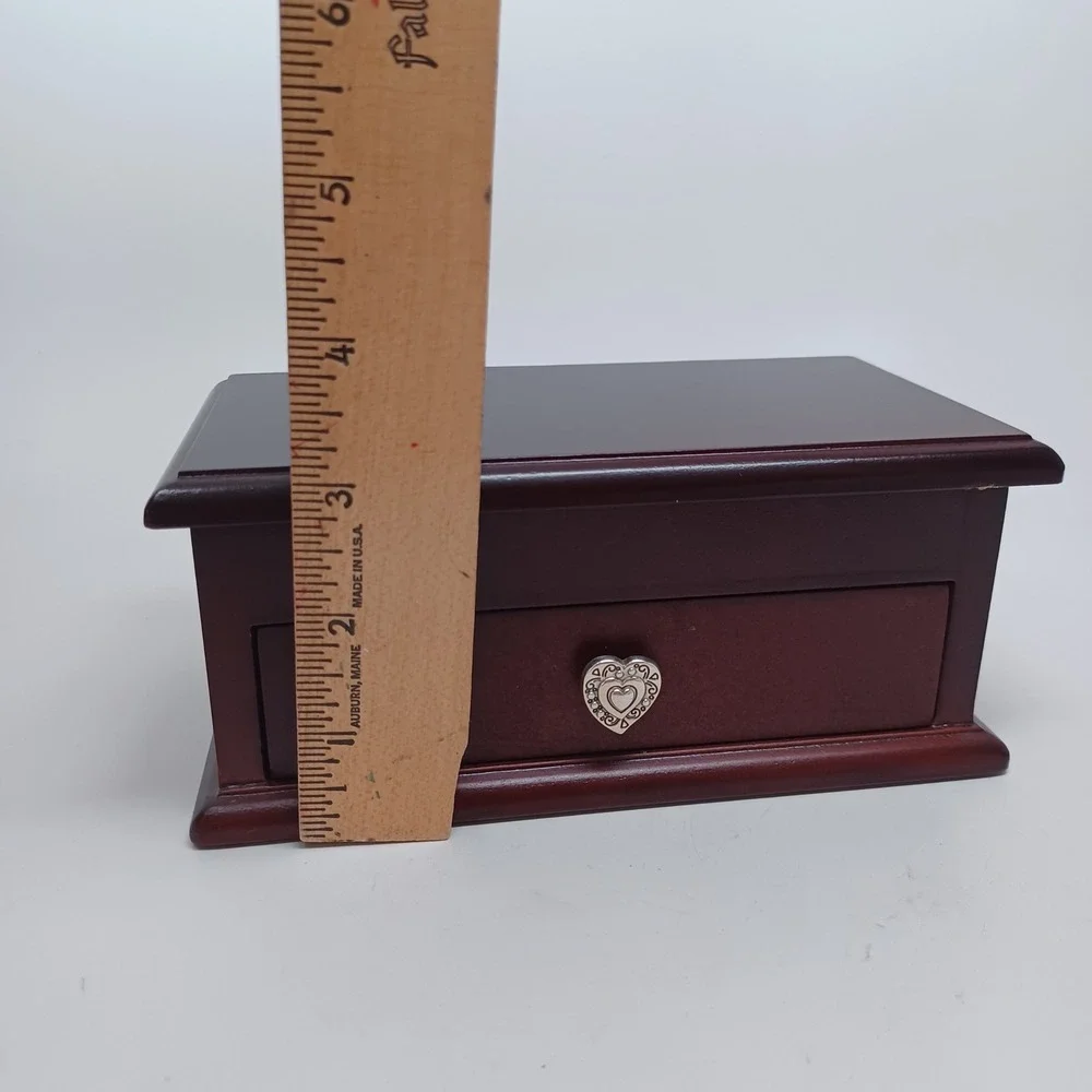 Brighton Wood Jewelry Box Cherry Finish Heart Knob Charm Quote Keepsake Drawer